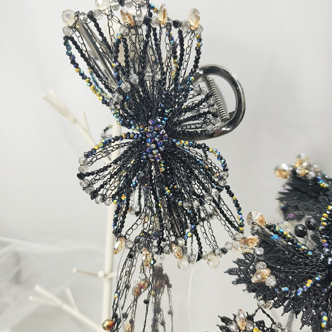 Black Butterfly Beaded Hair Accessories Set
