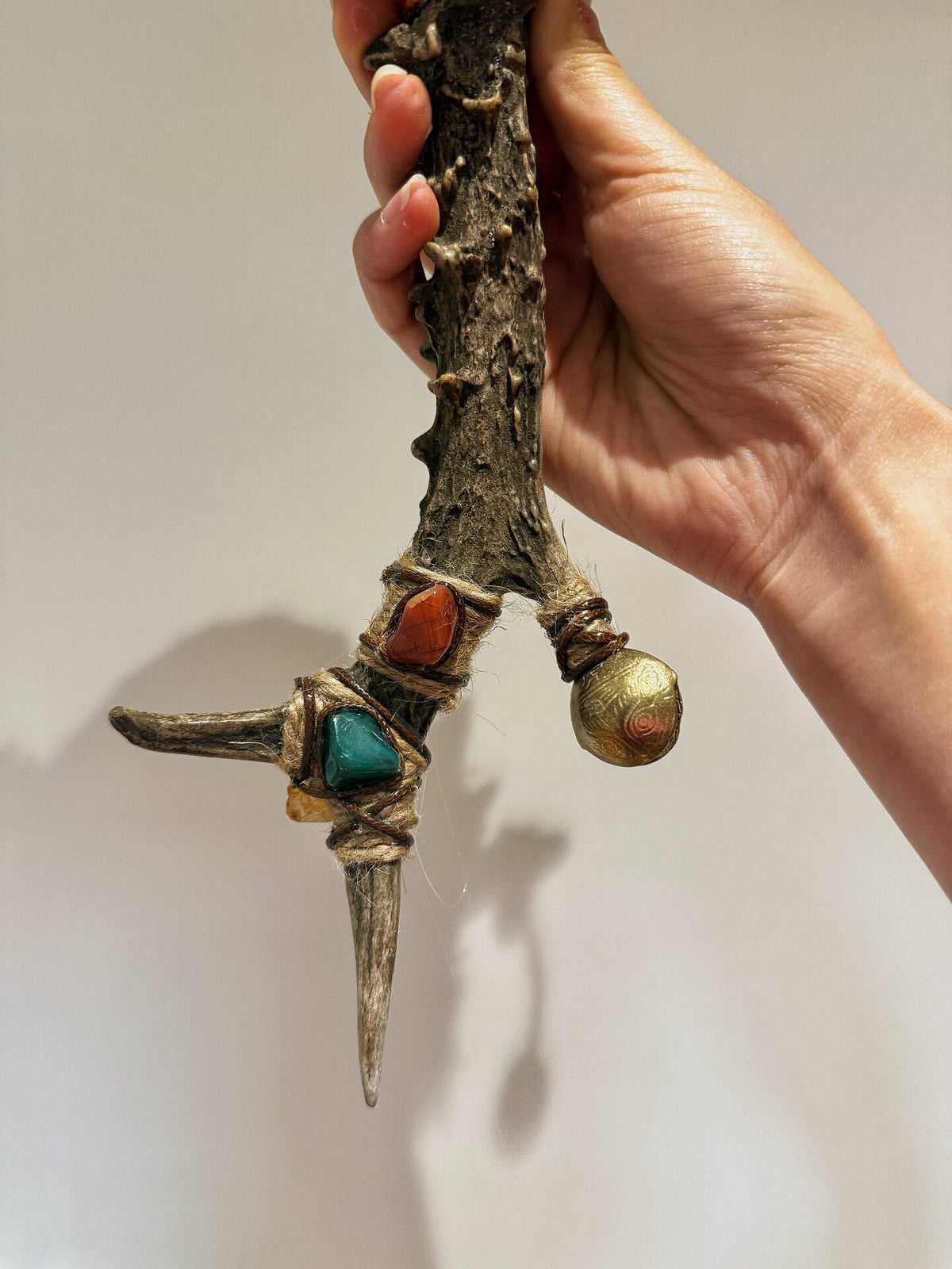 Antler Handle Coconut Shell Rattle Drum