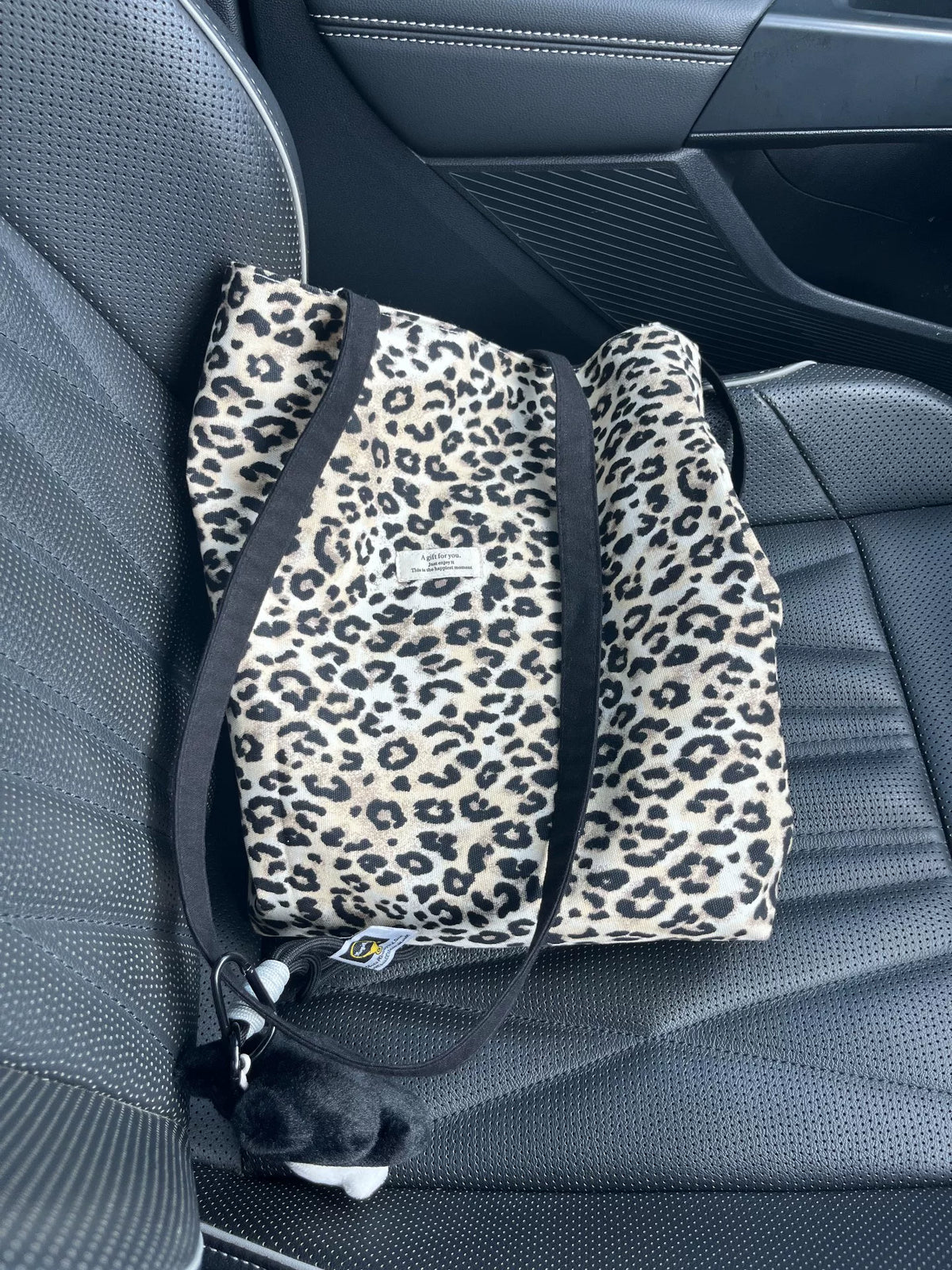 Handmade Leopard Print Canvas Shoulder Tote Bag