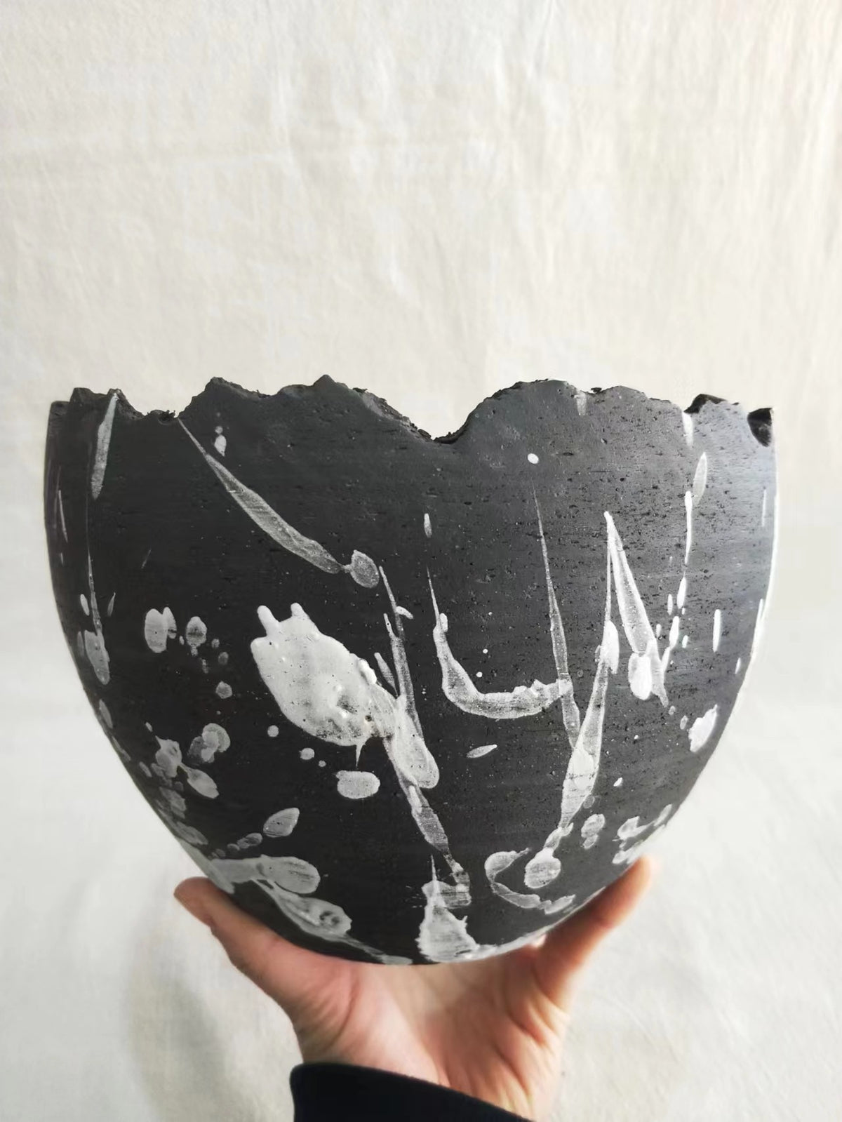Handcrafted Ceramic Bowl with Silver Splatter Glaze