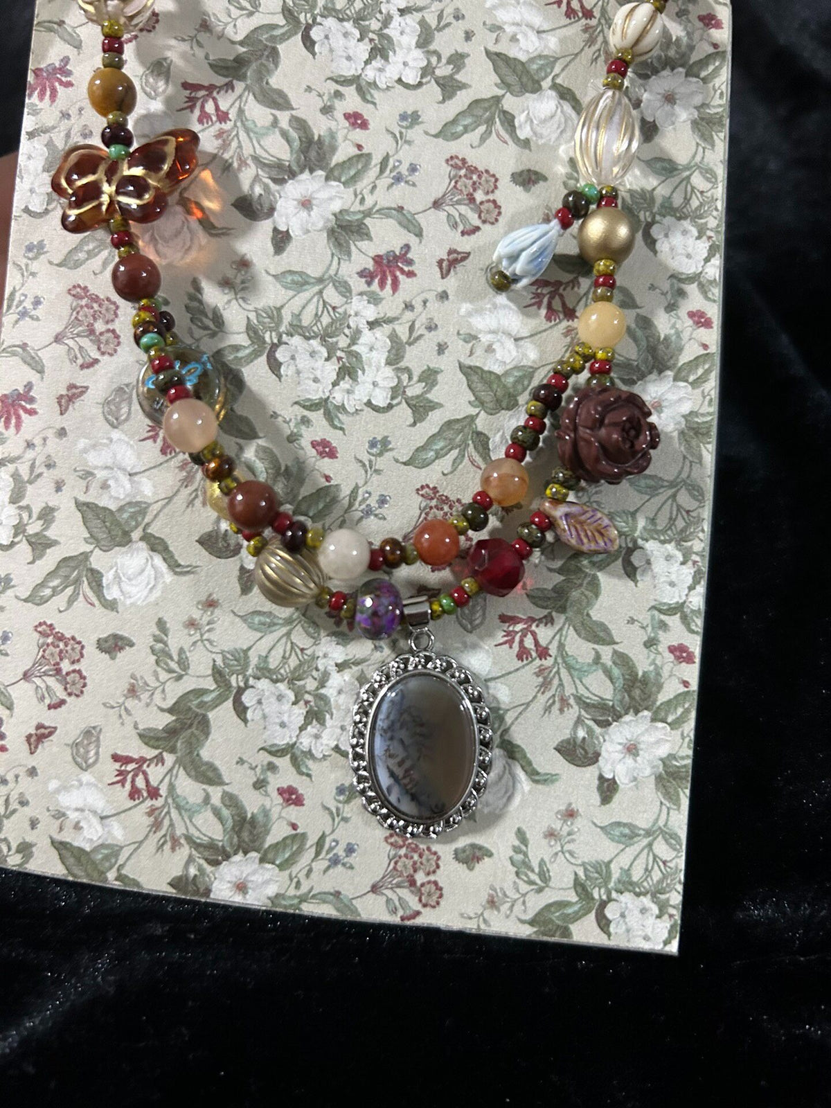 Collana Vintage Ceca di Perline Agata Blu