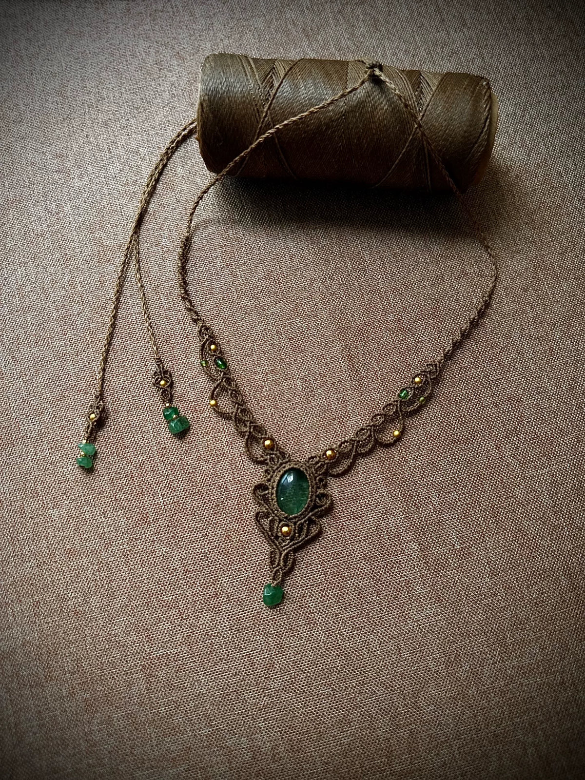 Green Macrame Labradorite Vintage Necklace