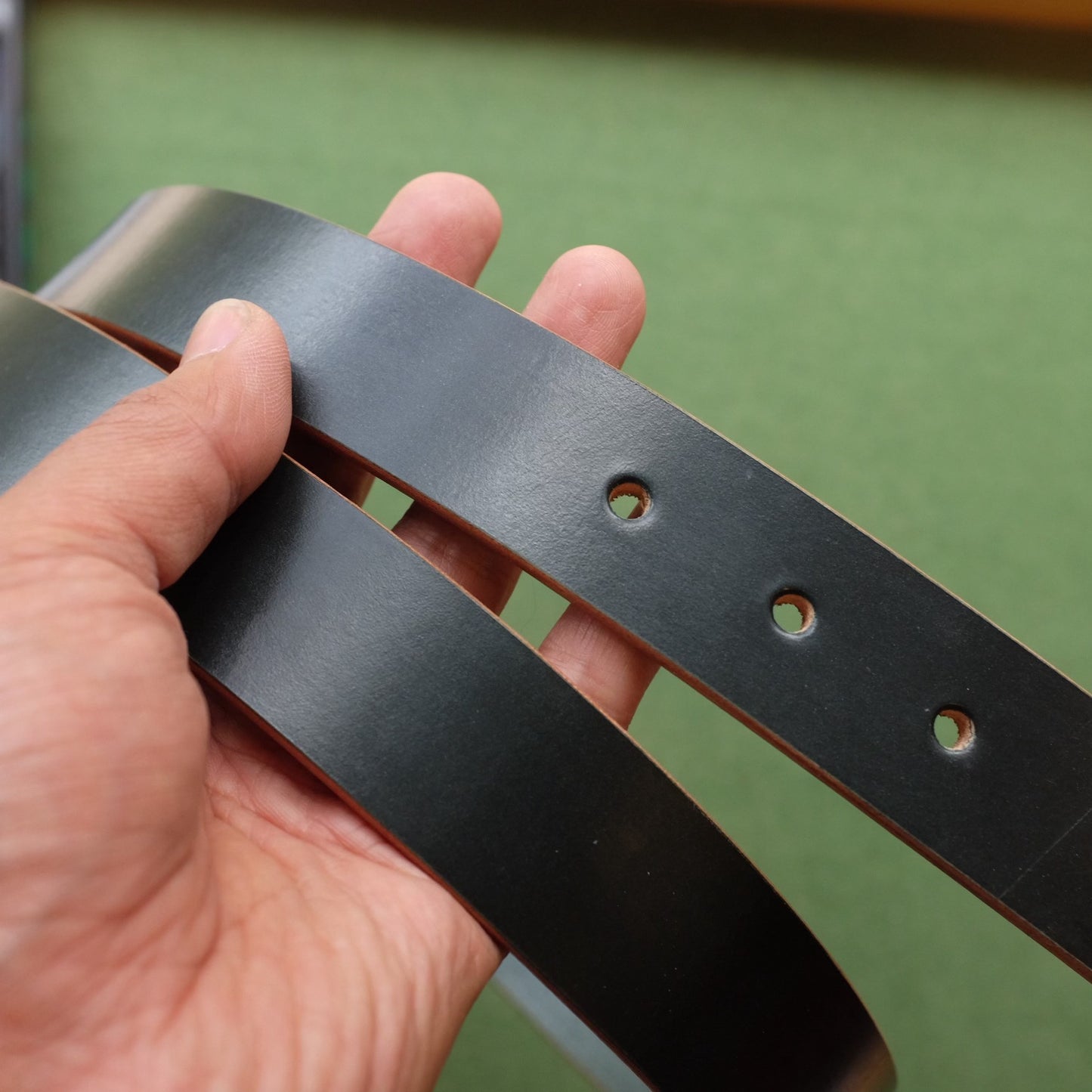 Dark Leather Belt with Brass Oval Buckle