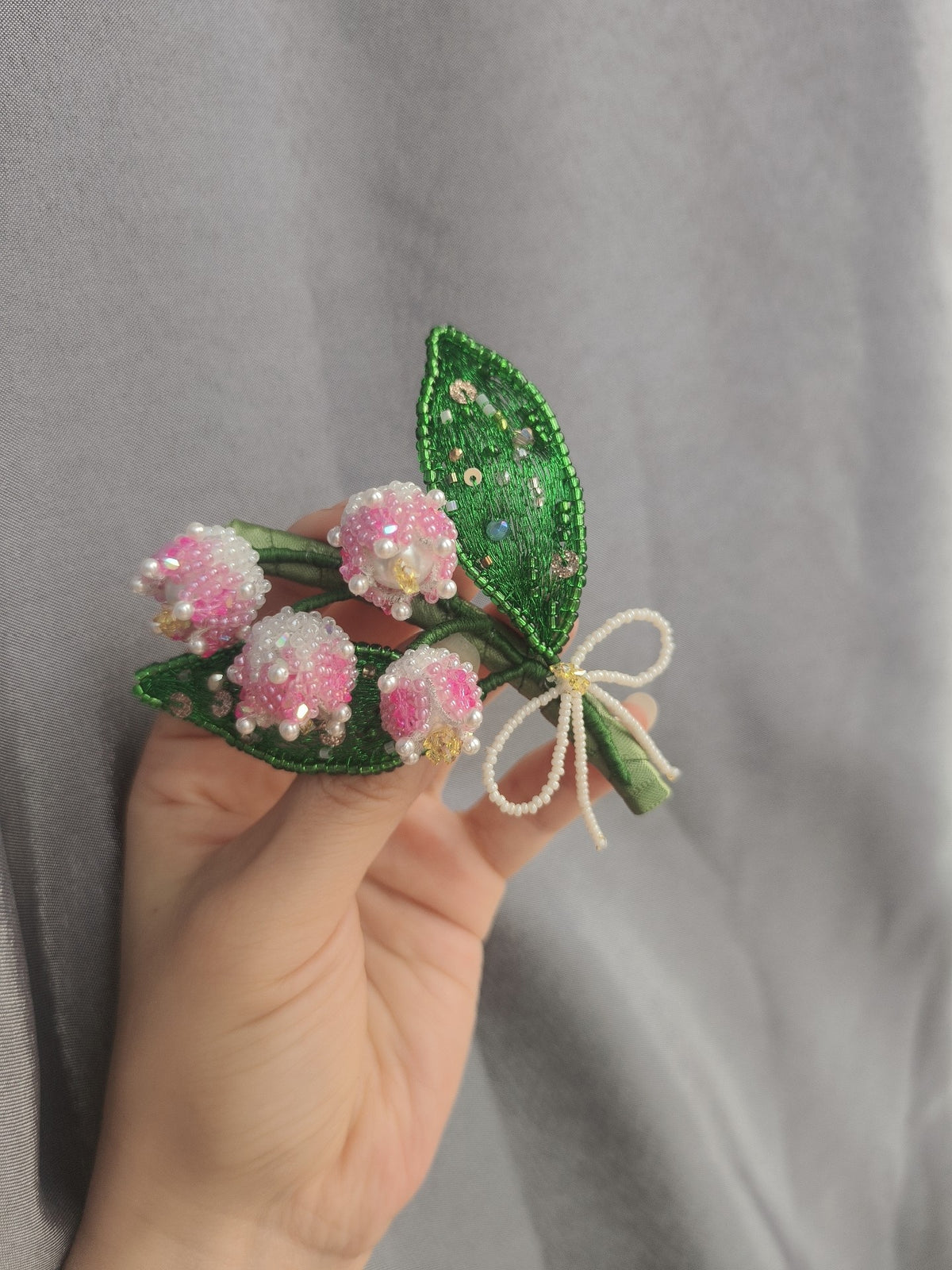 Beaded Lily of Valley Hair Clip