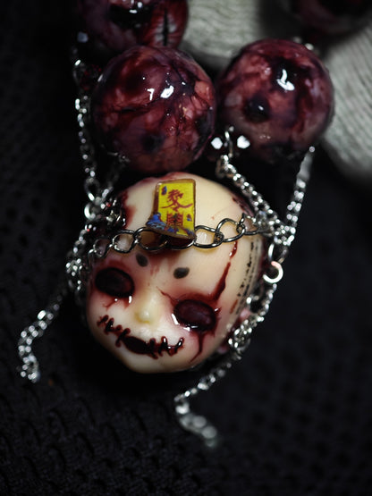 Handcrafted Doll Head Pendant with Eye Beads and Chain