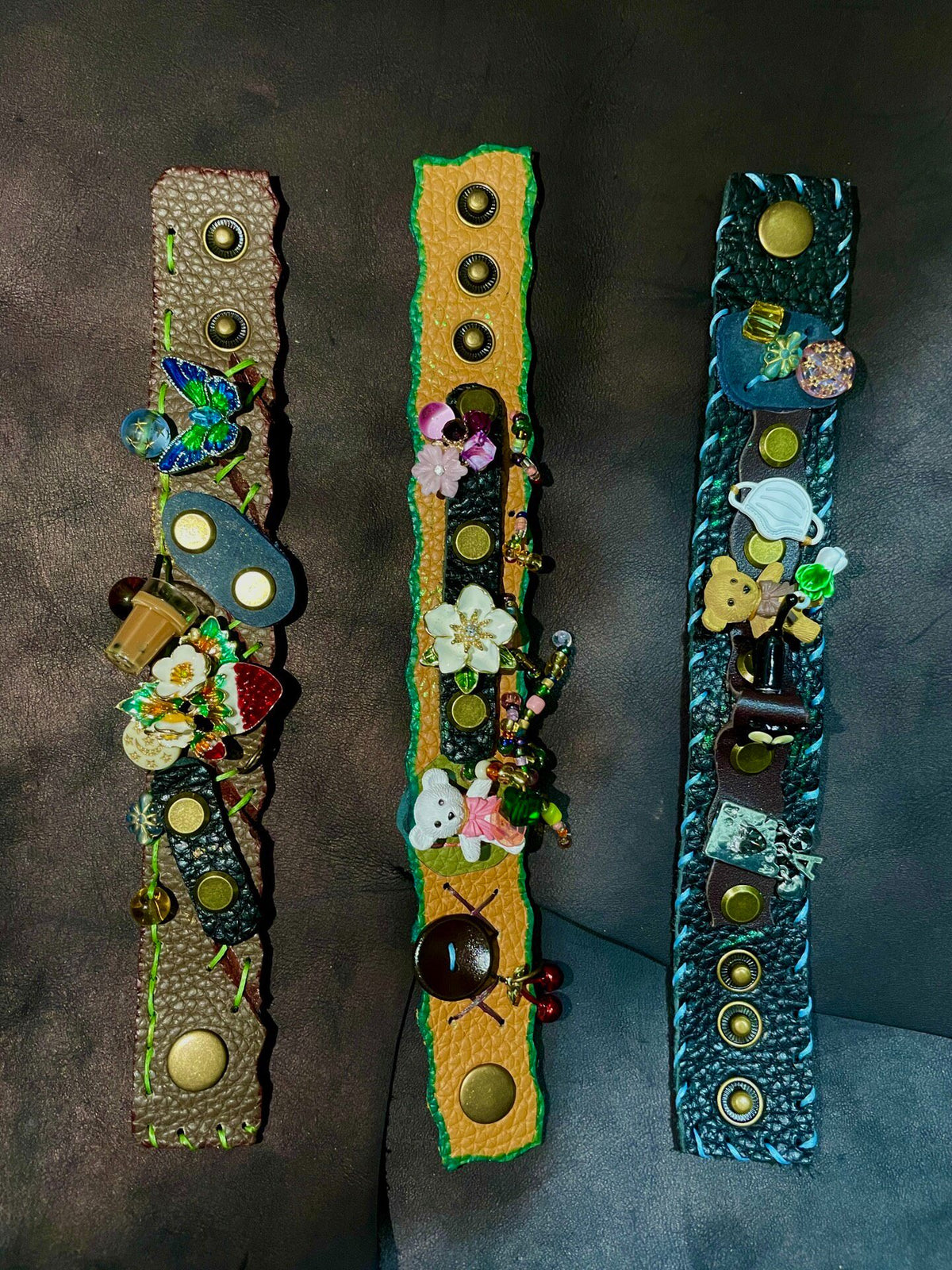 Leather Punk Wristband with Charms