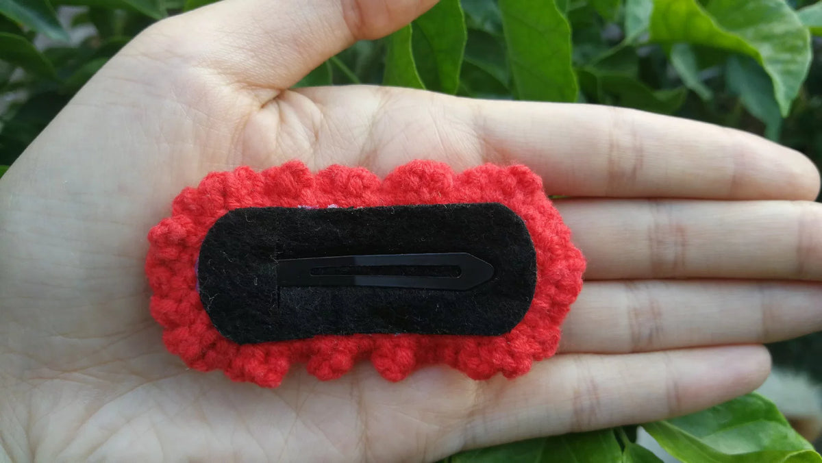 Hand Crocheted Strawberry Yarn Hair Clip