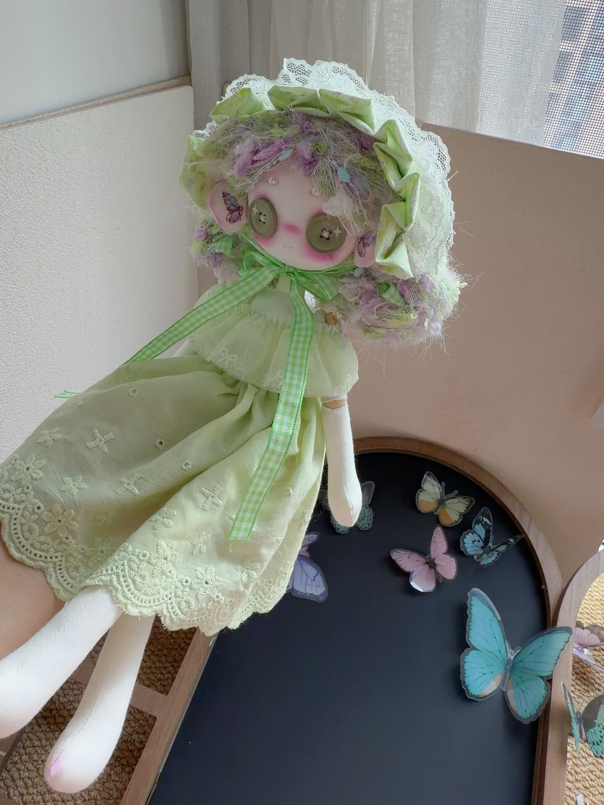 Art Doll Artigianale Posizionabile con Capelli Pastello