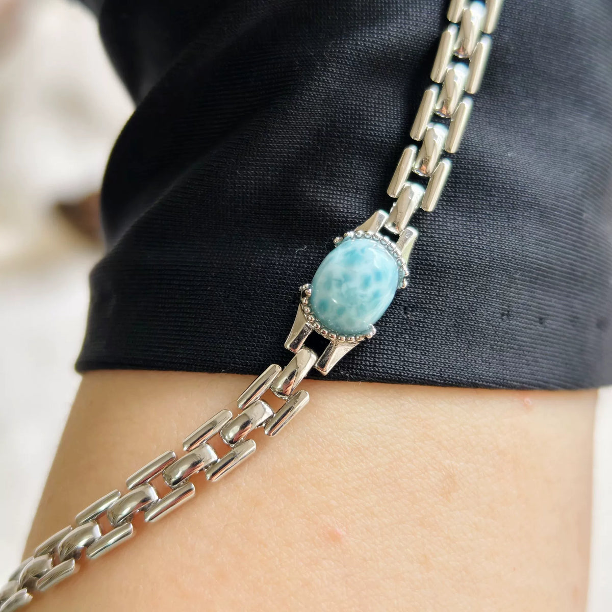 Semi Silver Larimar Chain Bracelet