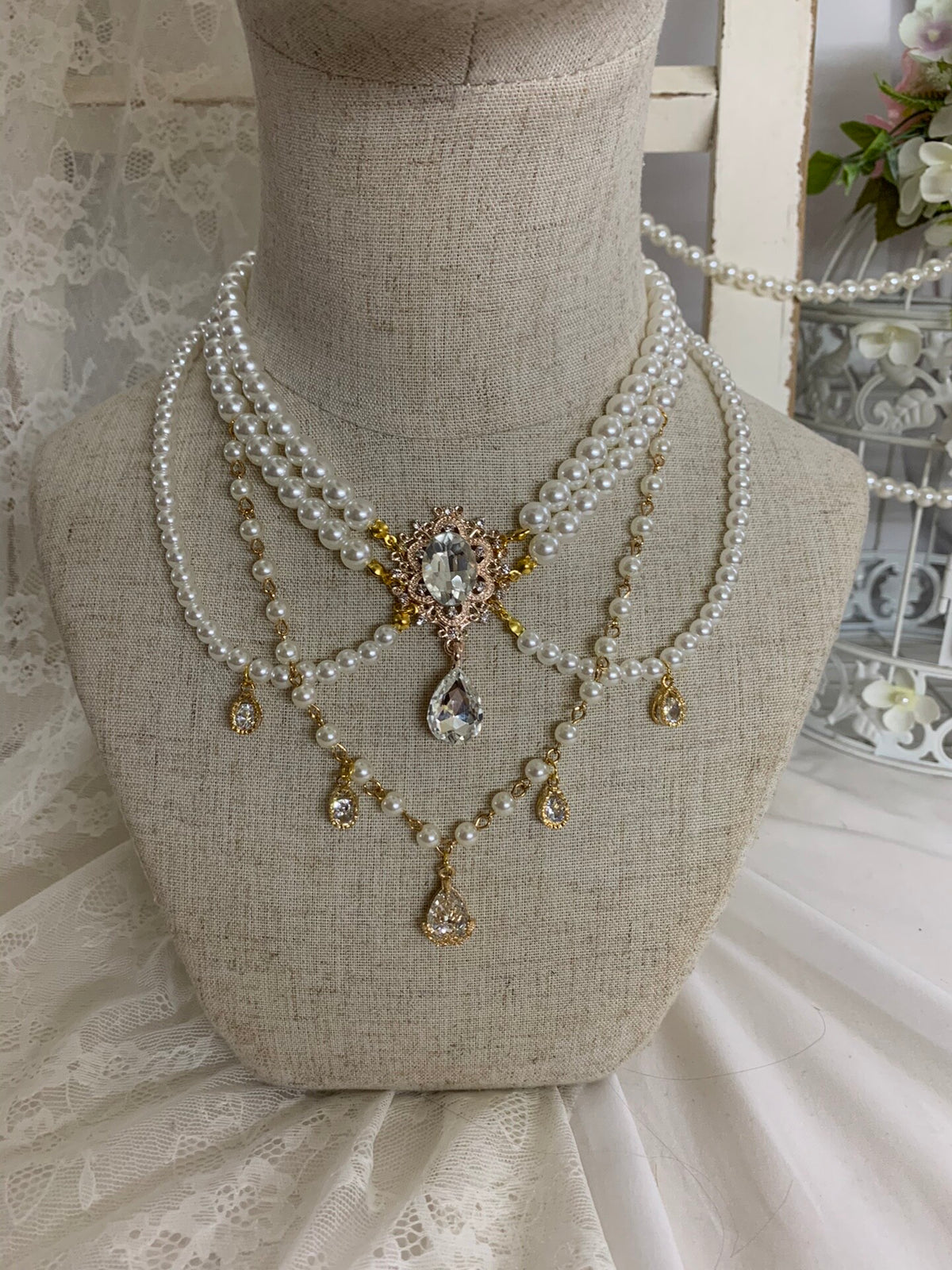 Lolita Vintage Pearl Bib Necklace
