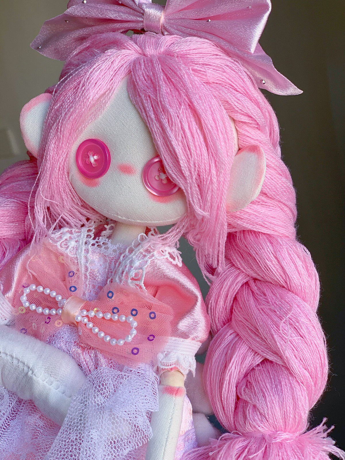 Handmade Pink Yarn Braided Cloth Doll