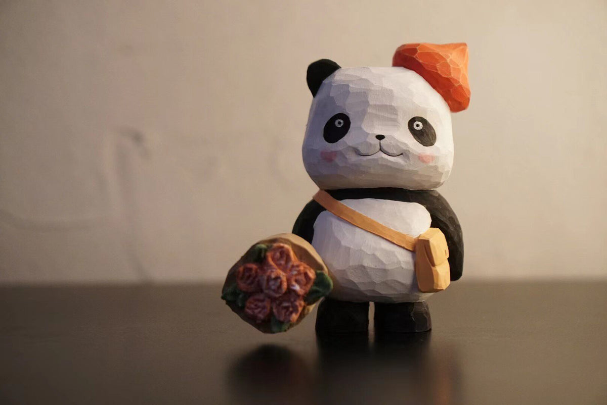 Handgeschnitzte Panda-Holzfigur – Kunsthandwerk