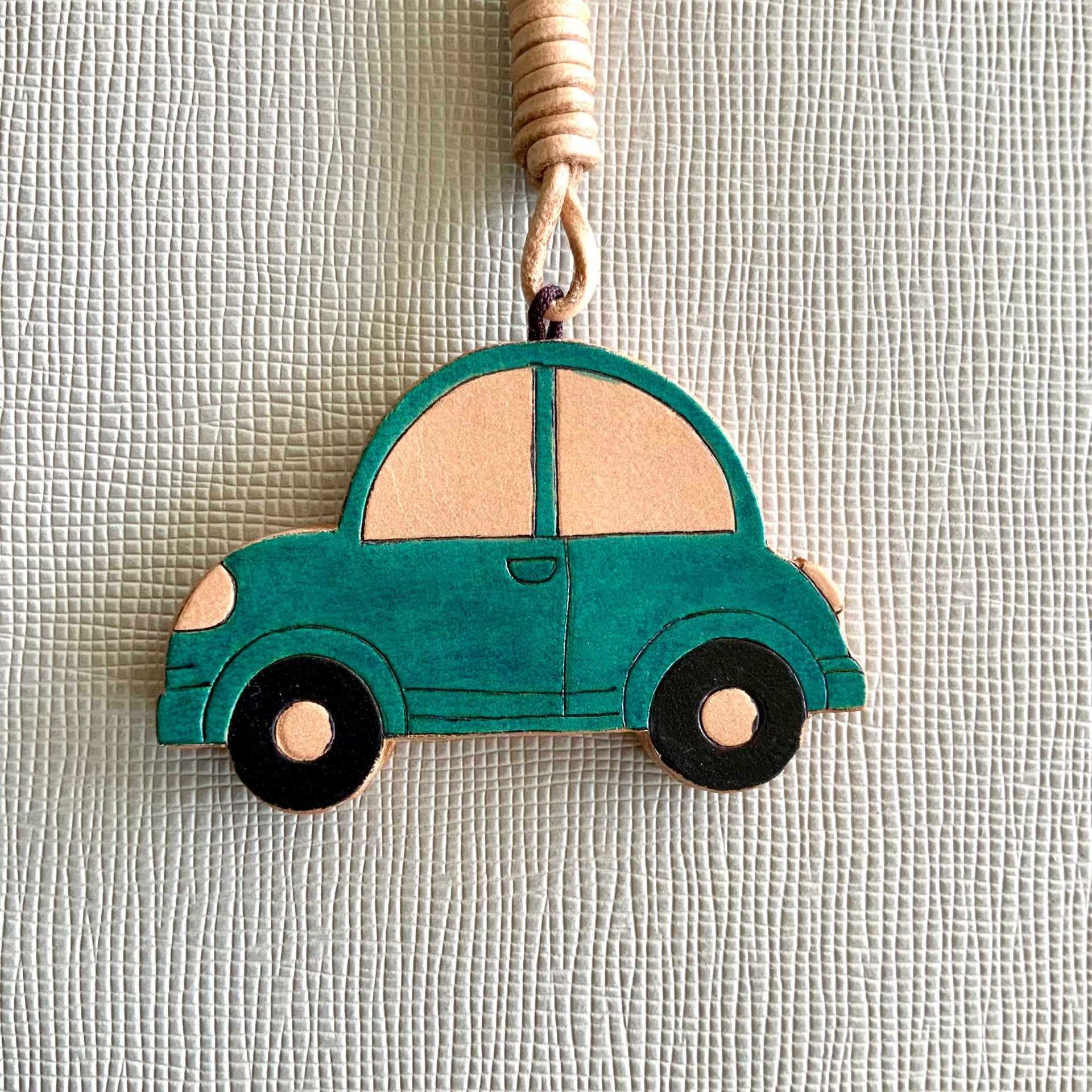 Handcrafted Leather Car and Leaf Charm Set