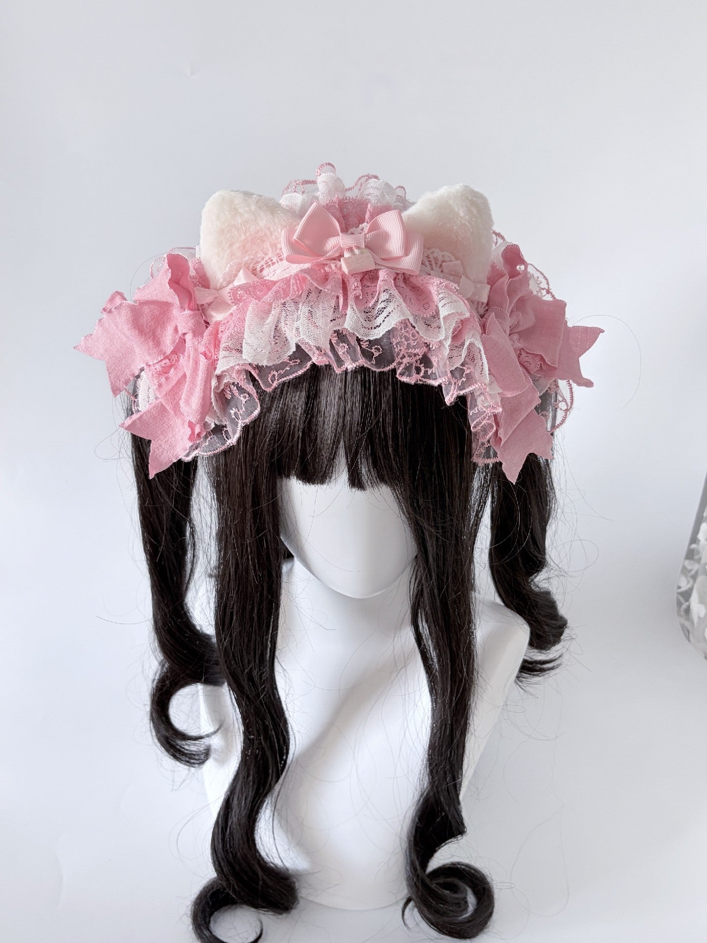 Pink Strawberry Cat Ear Lace Headband Lolita Hair Accessory