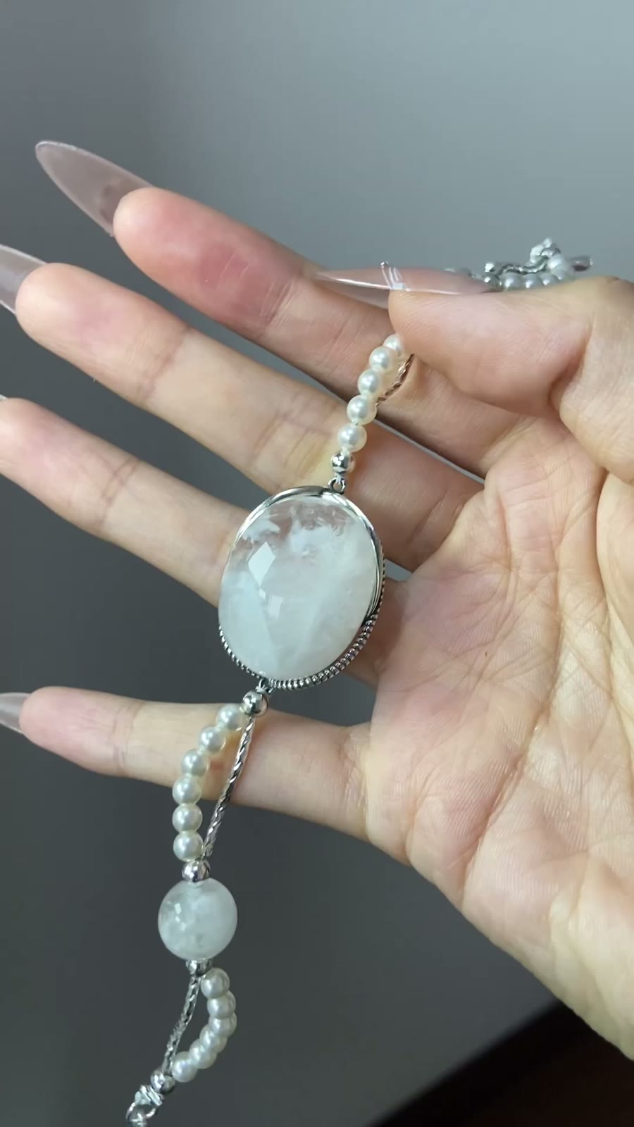 White Phantom Quartz Pearl Bracelet