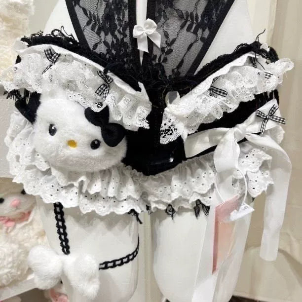Black White Lace Cami Shorts Set