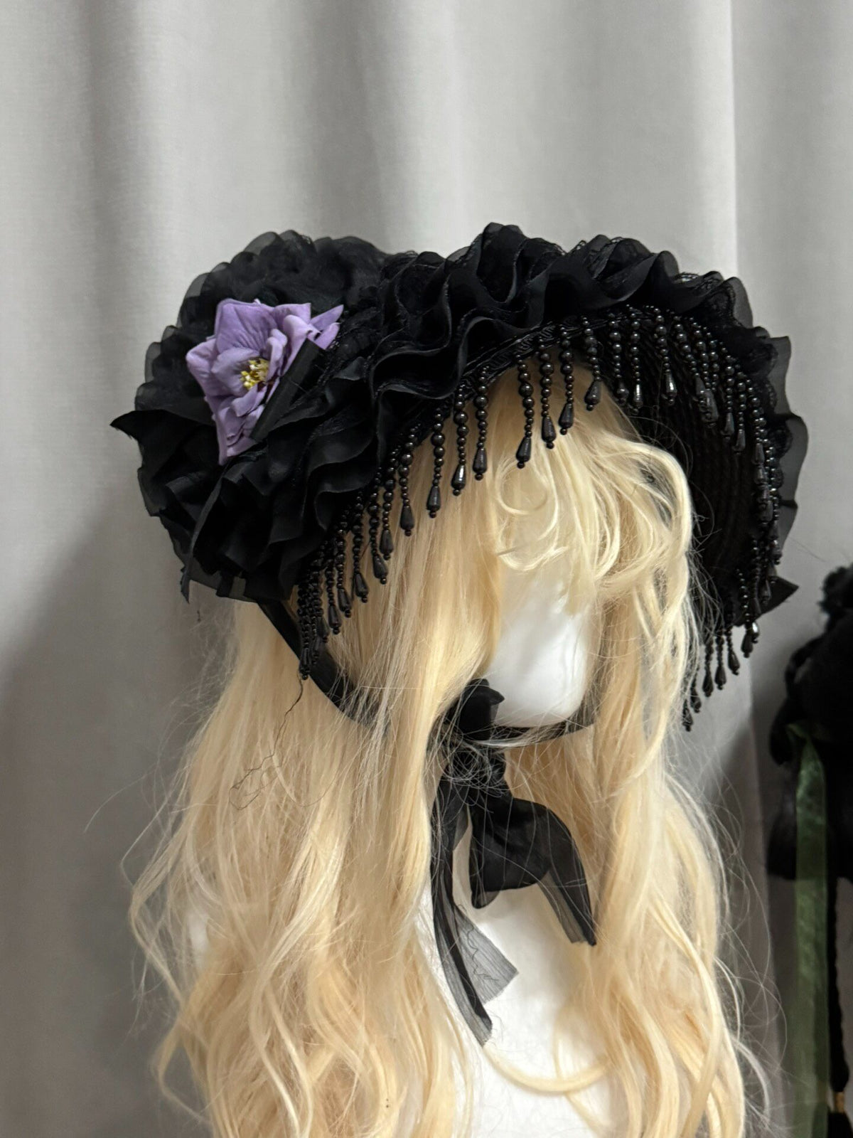 Gothic Lolita Black Bonnet with Lavender Flower