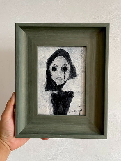 15x20cm Hand-Painted Oil Portrait Tabletop Art in Sage Frame