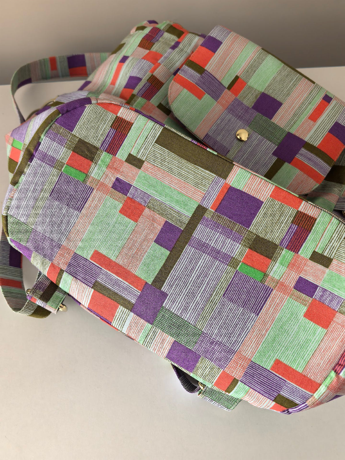 Multicolor Geometric Fabric Backpack
