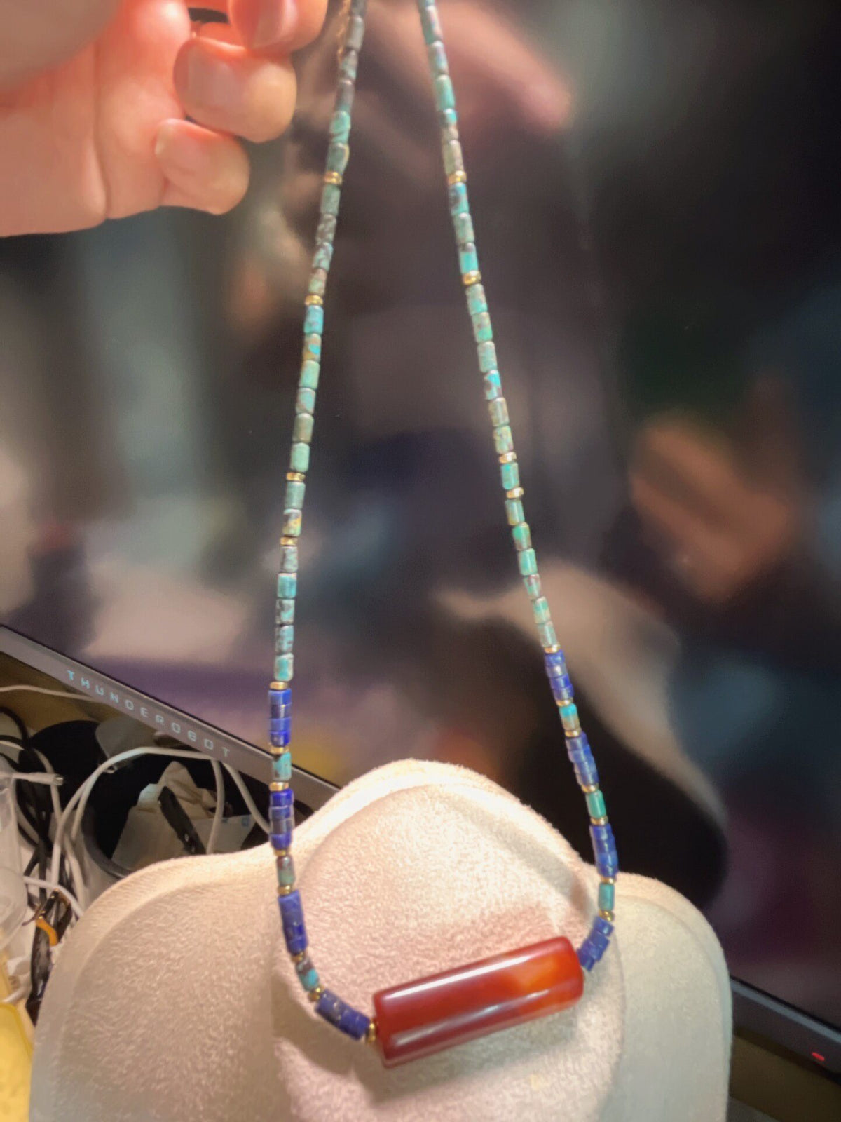 Natural Turquoise Lapis Agate Beaded Necklace