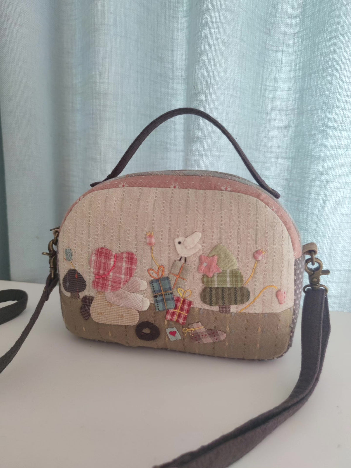 Handmade Patchwork Crossbody Bag with Top Handle