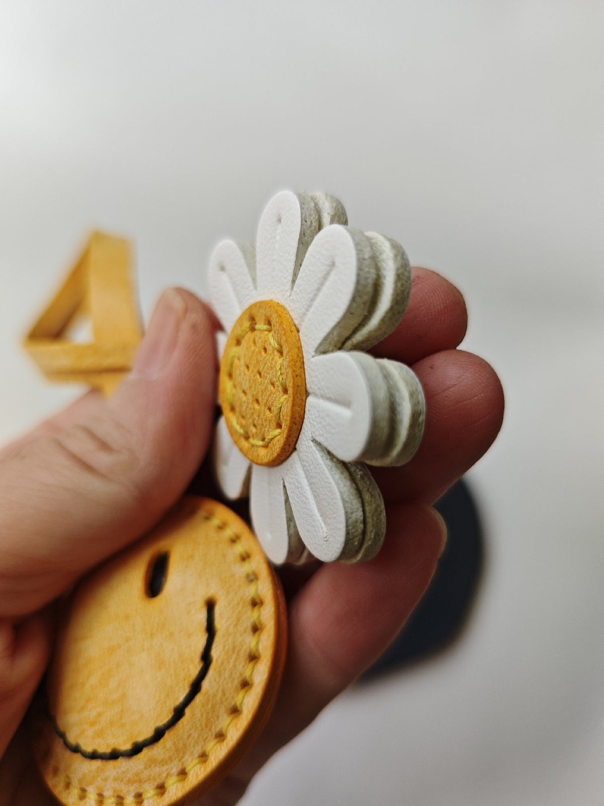Handmade Leather Daisy Smiley Bag Charm