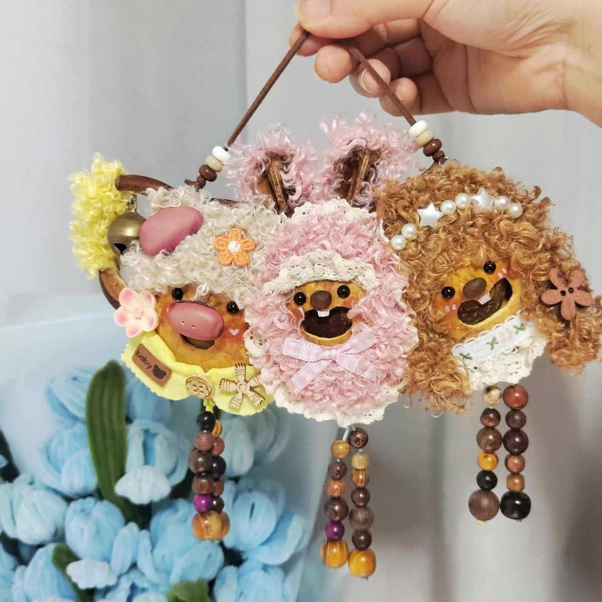 Handcrafted Seed Pod Hanging Ornament with Faces