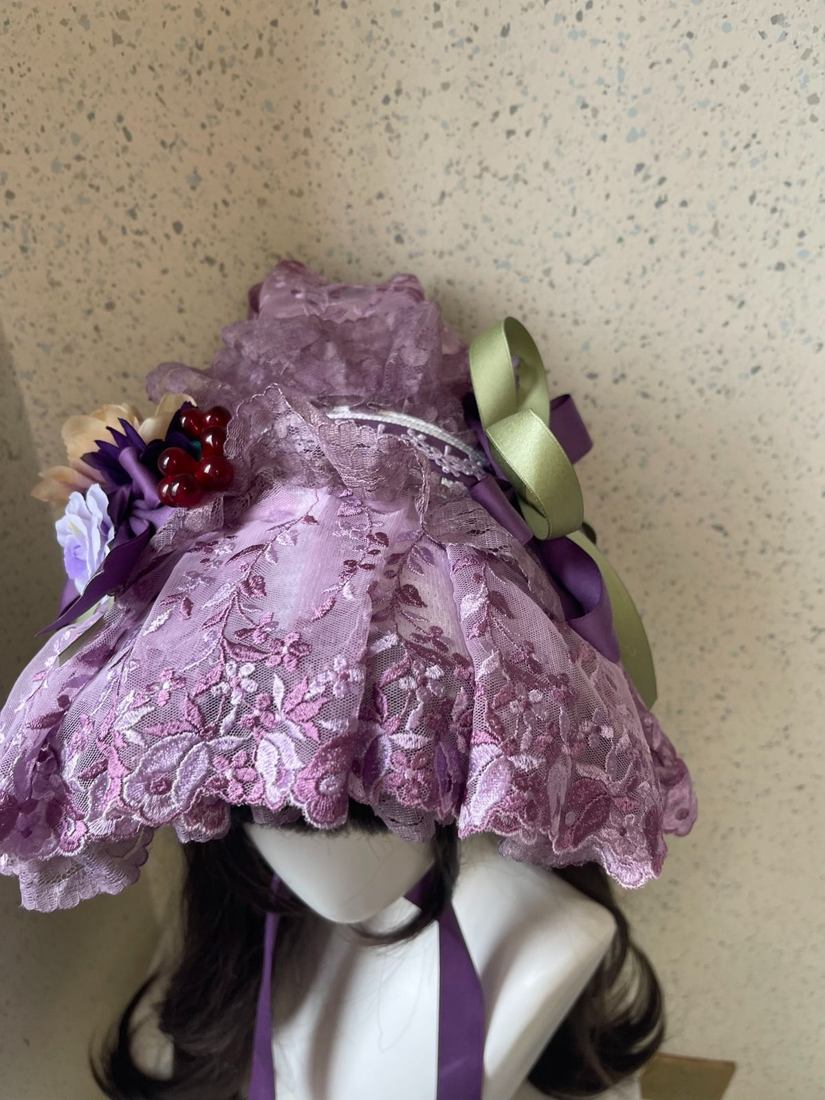 Lolita Purple Lace Flat Bonnet Handmade