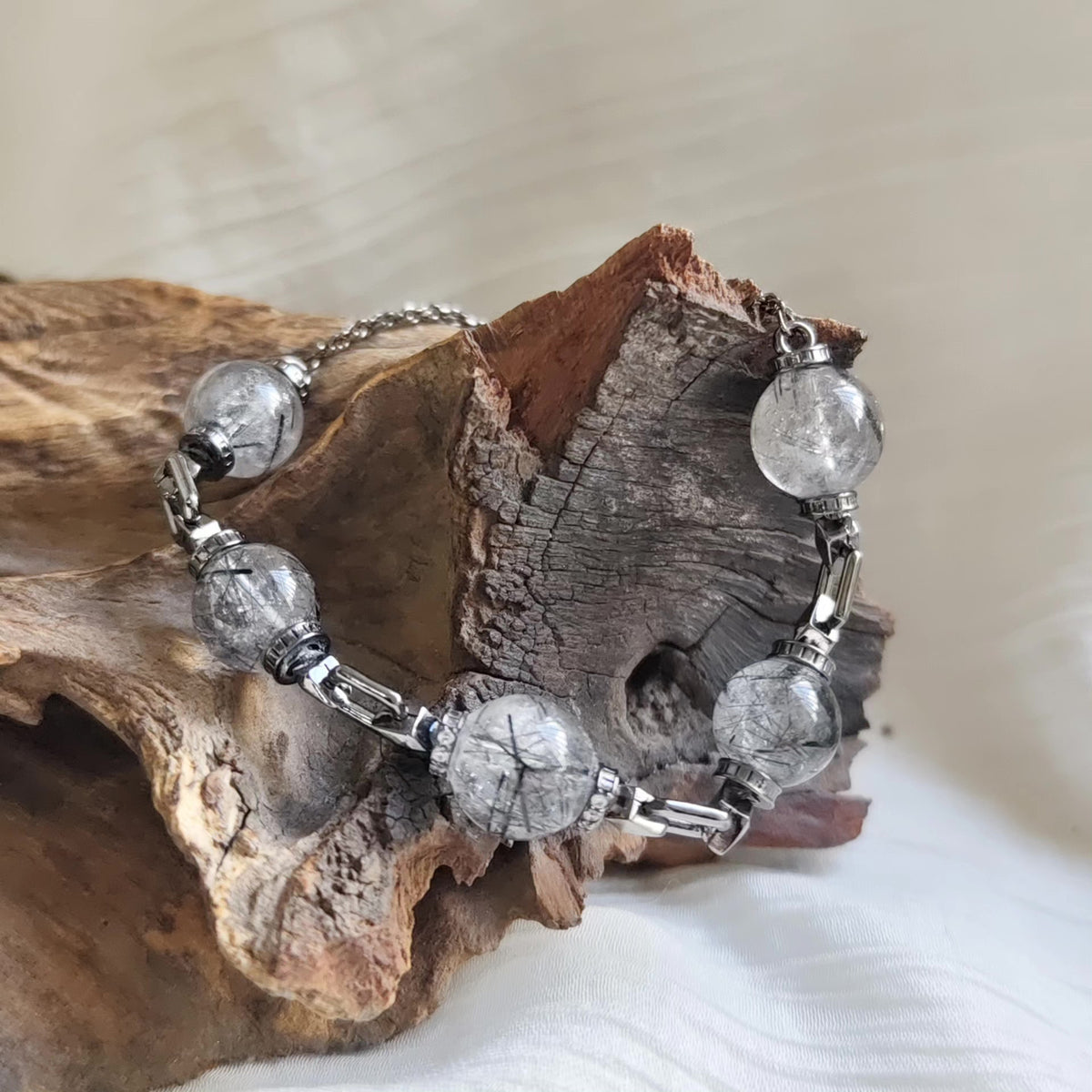 Black Rutilated Quartz Vajra Bracelet Adjustable