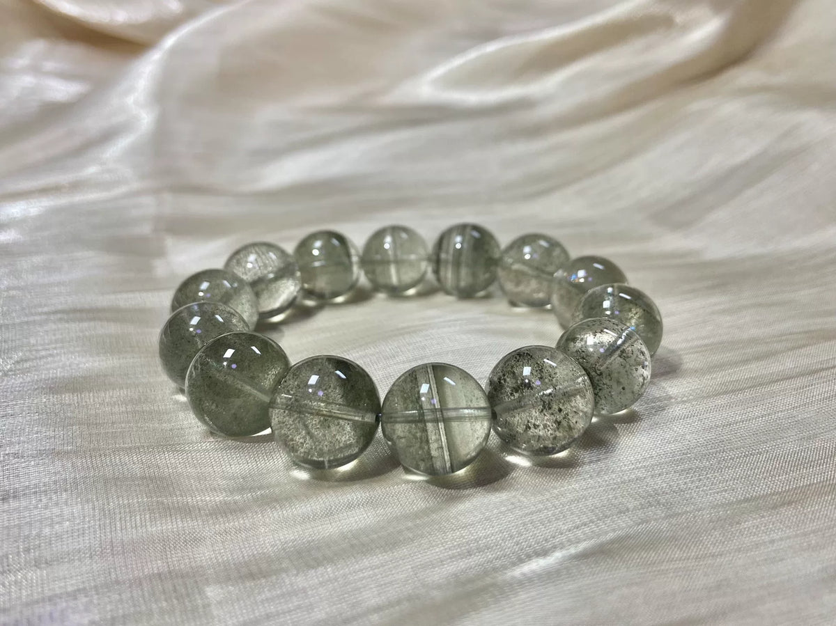 Bracelet de perles quartz fantôme vert naturel 14,5 mm