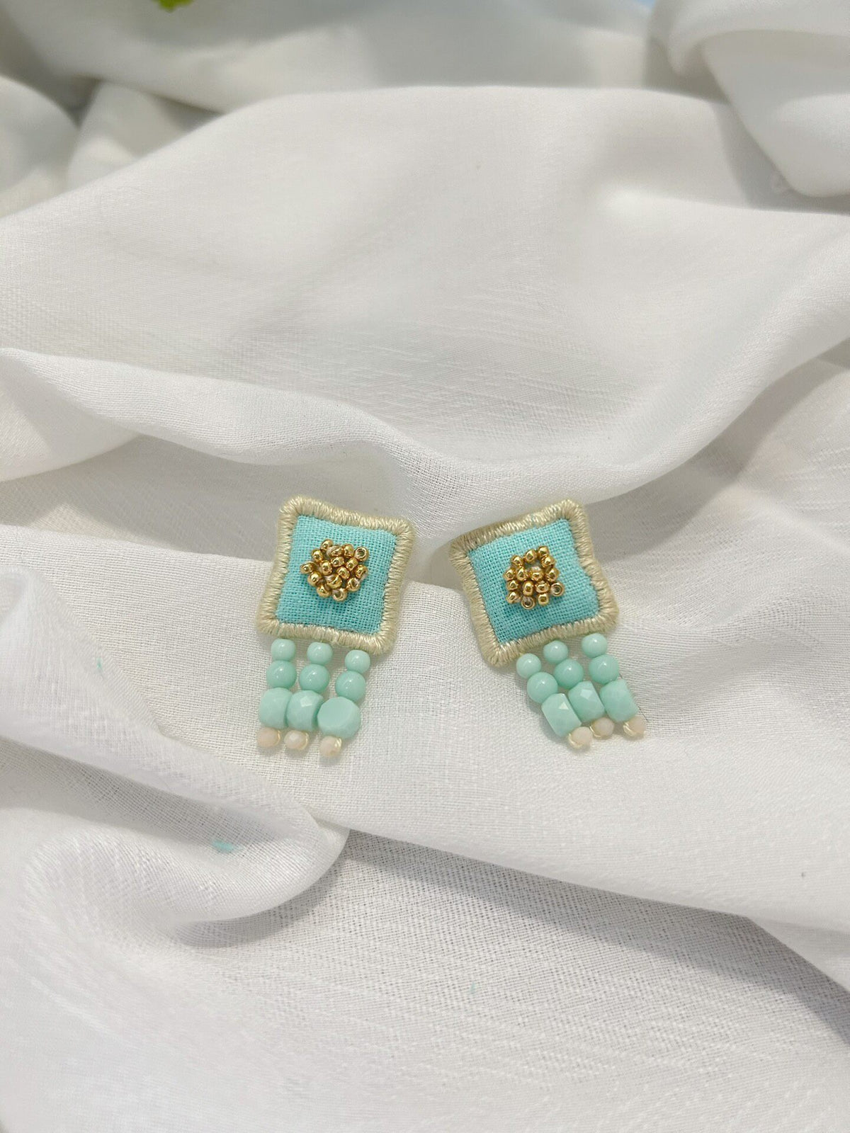 Handmade Fabric Earrings with Bead Fringe