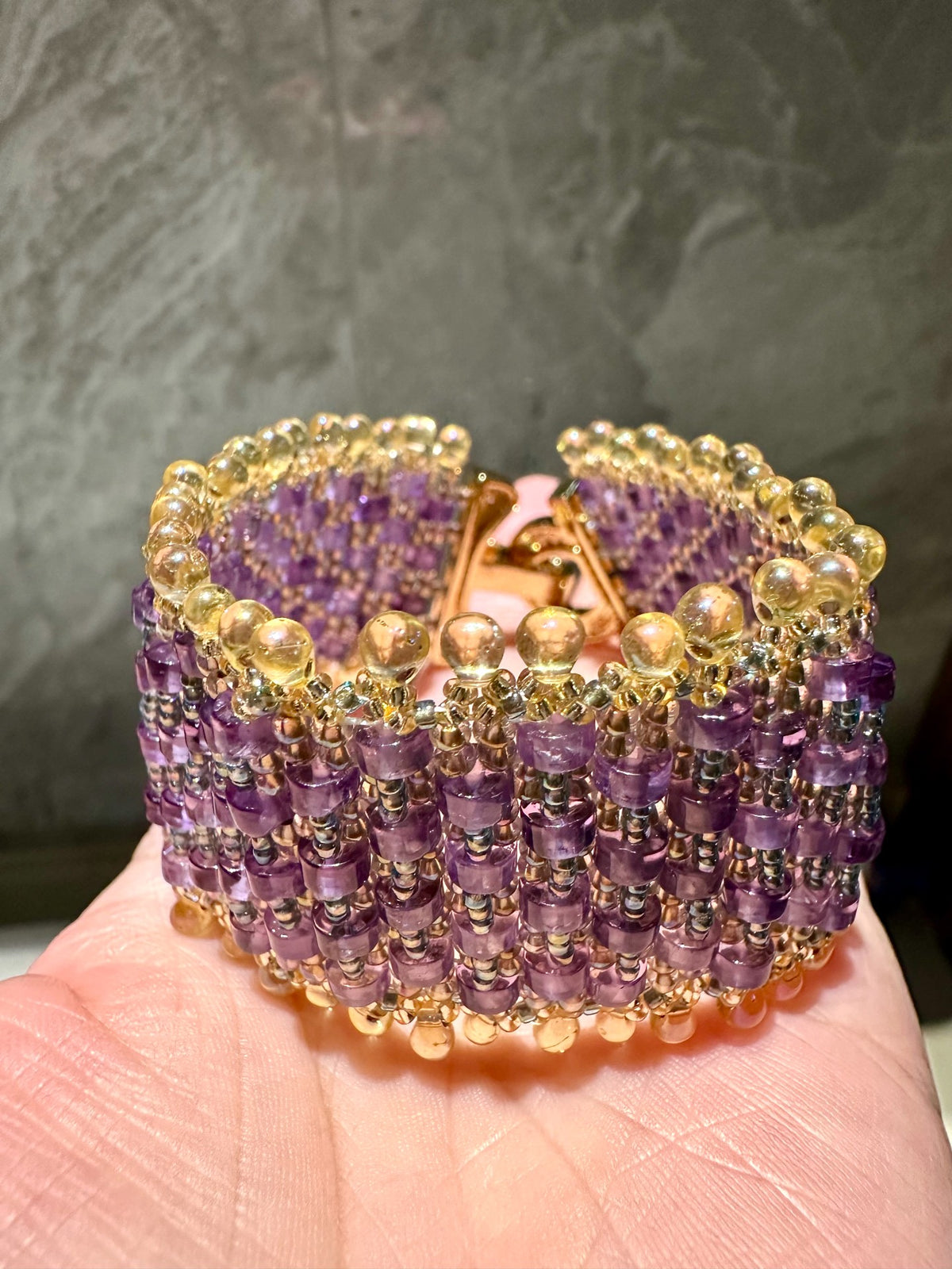 Natural Amethyst Beaded Bracelet with Crystal Clasp