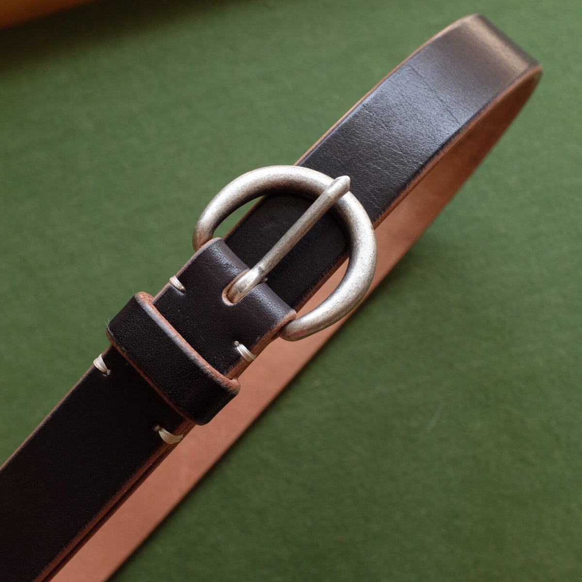 Dark Brown Leather Belt with Silver-Plated Brass Buckle