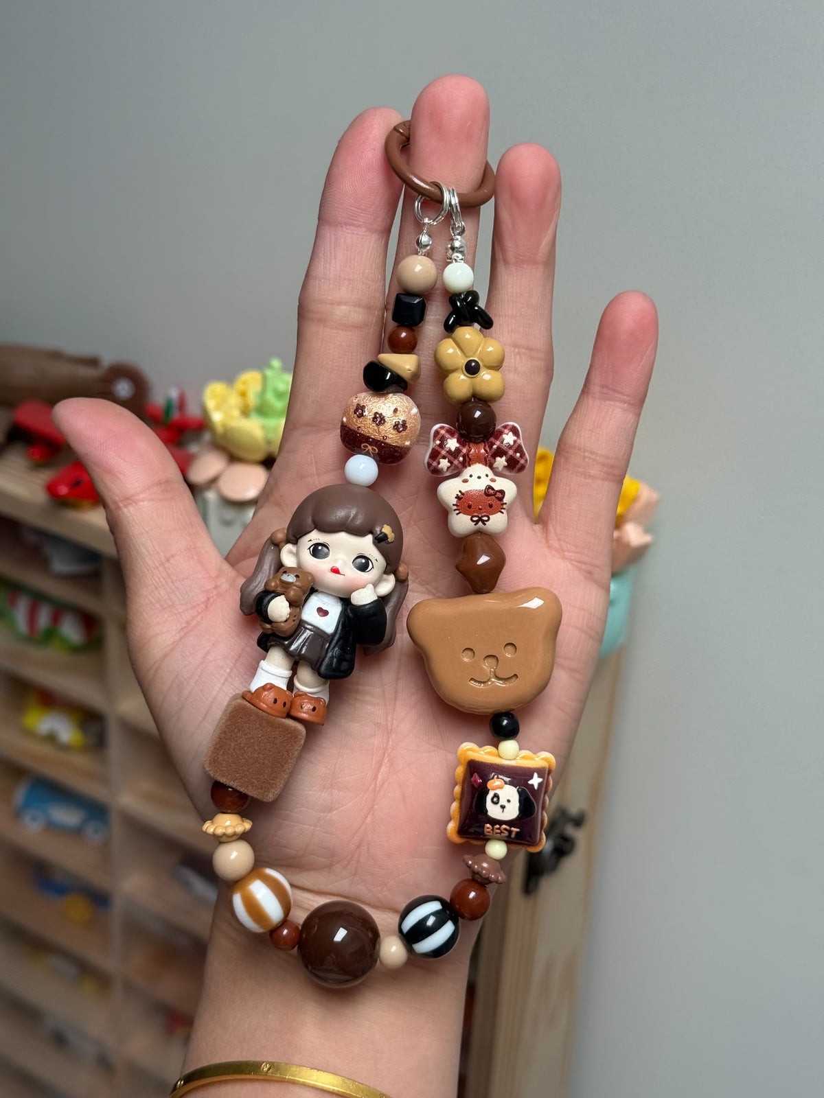 Beaded Doll Phone Strap Bag Charm Keychain