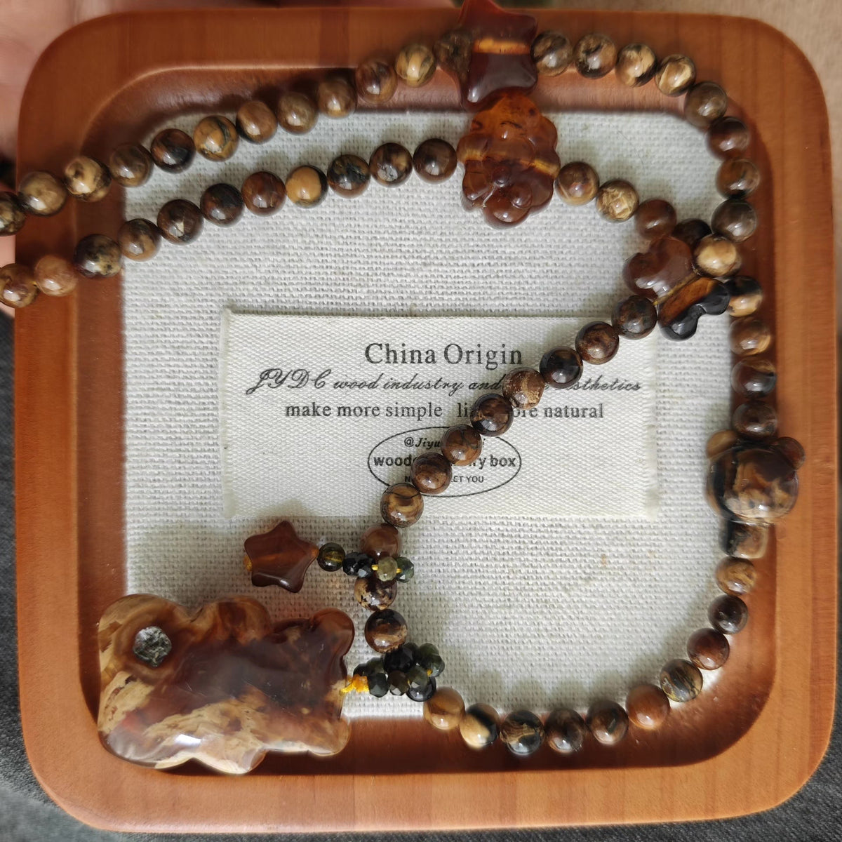 Natural Root Amber Bear Pendant Necklace