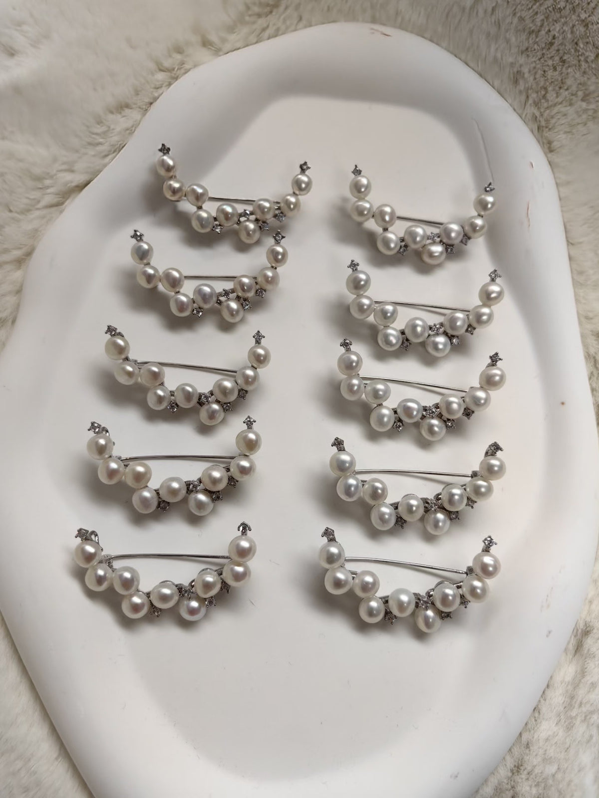 Natural Freshwater Pearl Crescent Brooch