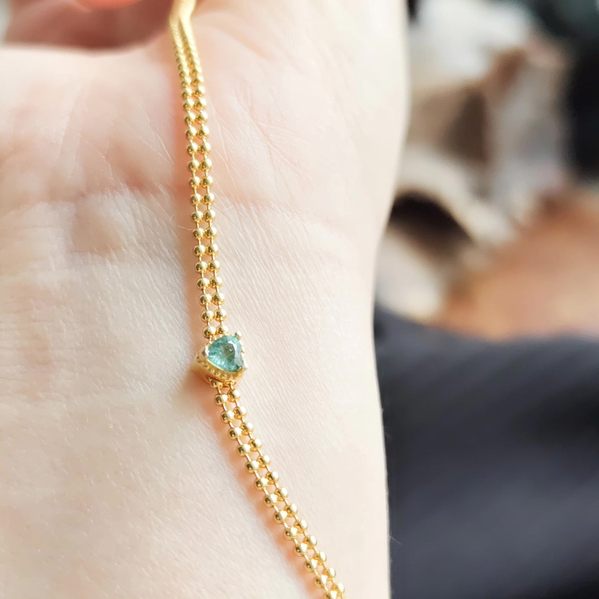 Braccialetto con Perline e Turmalina Verde a Cuore