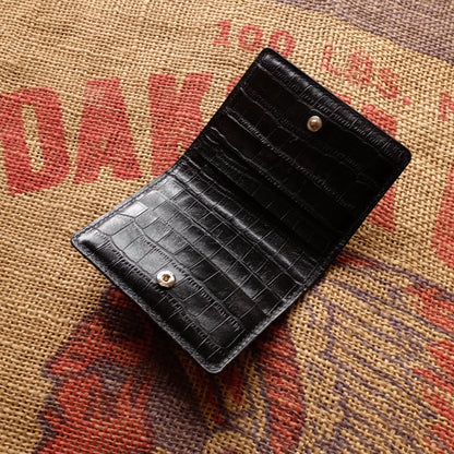 Black Leather Embossed Crocodile Bi-Fold Wallet