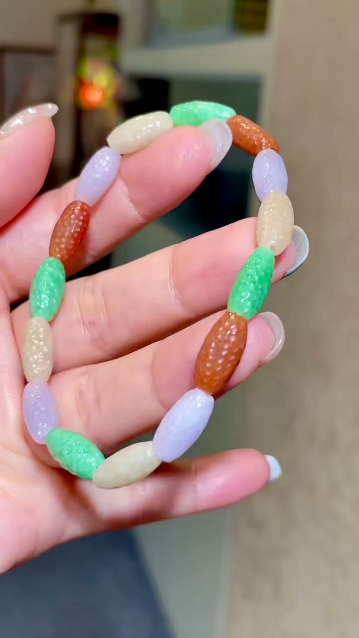 Pulseira de Contas de Jade Texturizada Multicolor