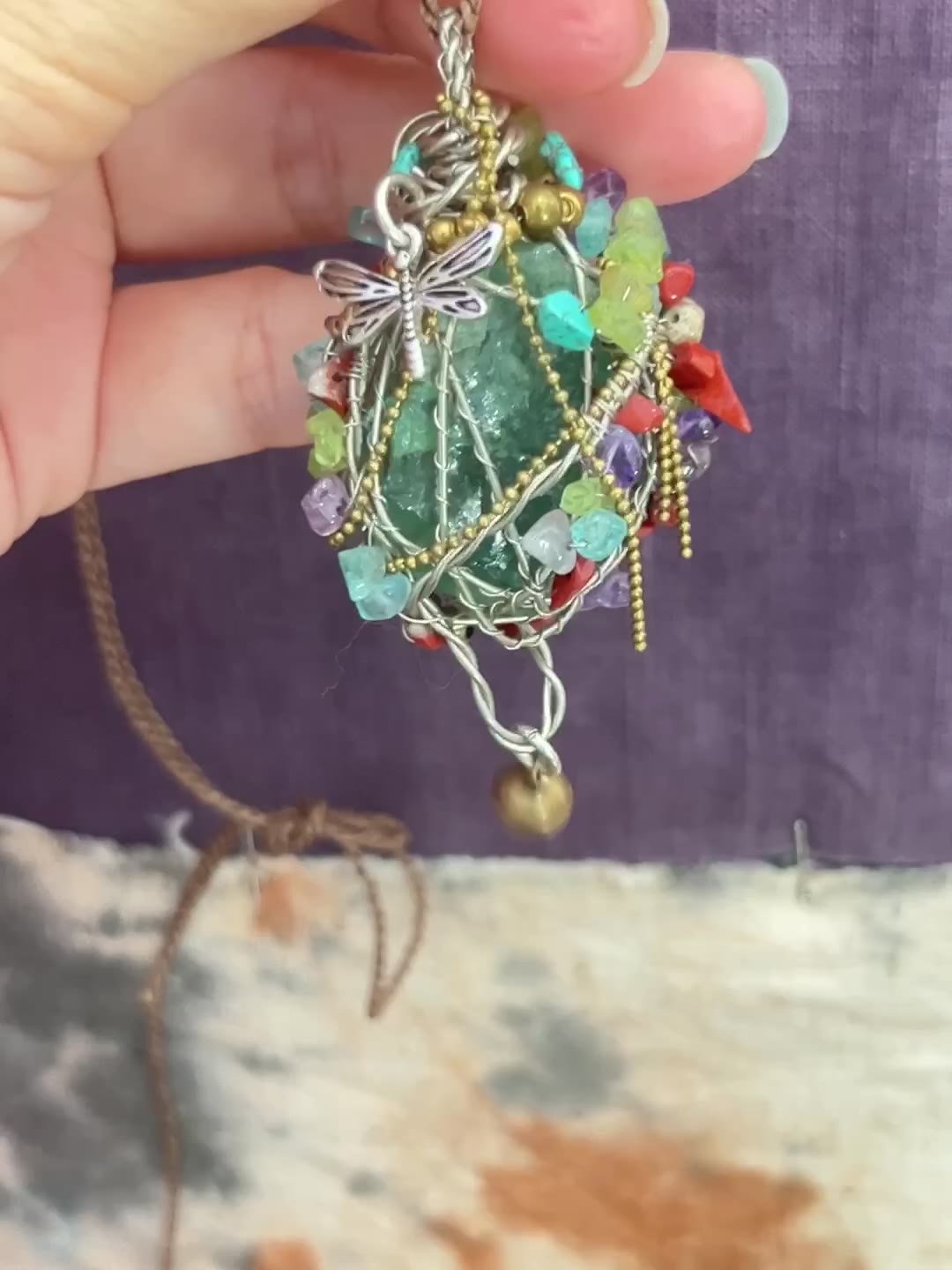 Handmade Copper Wire Wrapped Green Fluorite Pendant