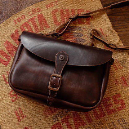 Rich Brown Leather Messenger Bag with Brass Buckle Closure