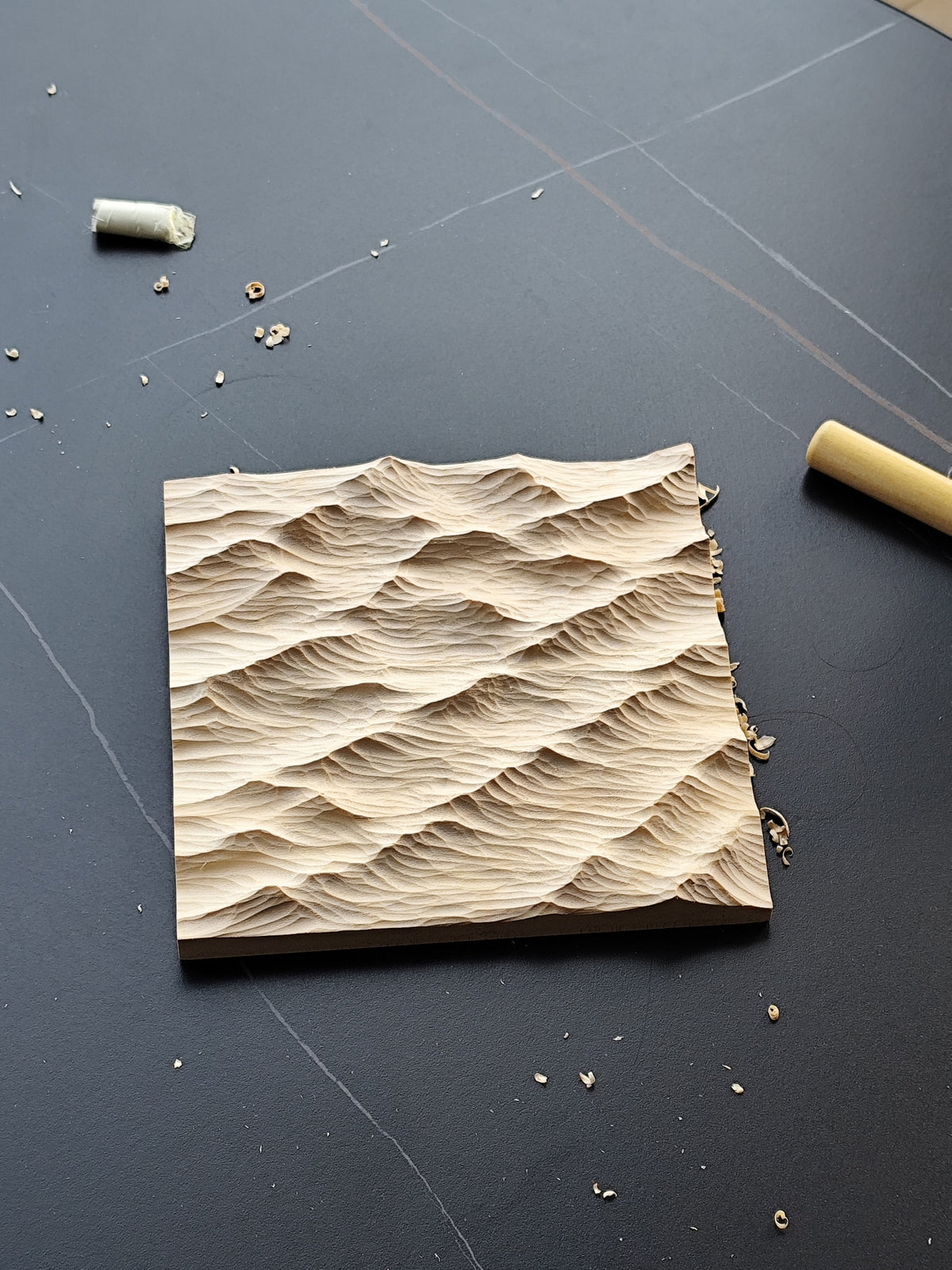Handcrafted Linden Wood Wave Carving 20cm