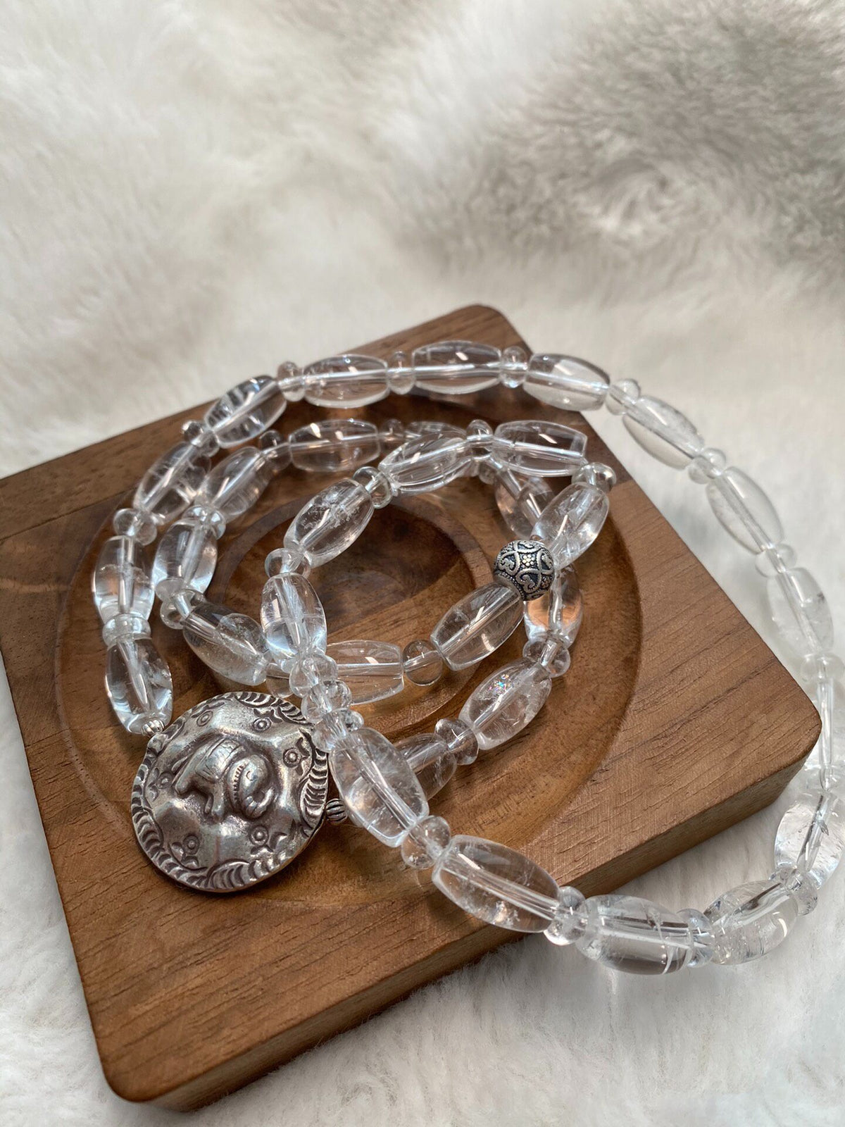 Clear Quartz Bracelet S925 Silver Elephant Charm