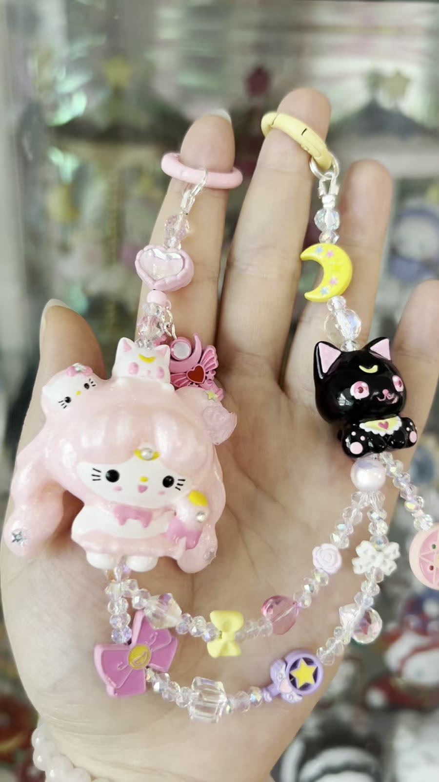Hand-Painted Kitty Beaded Phone Strap Set
