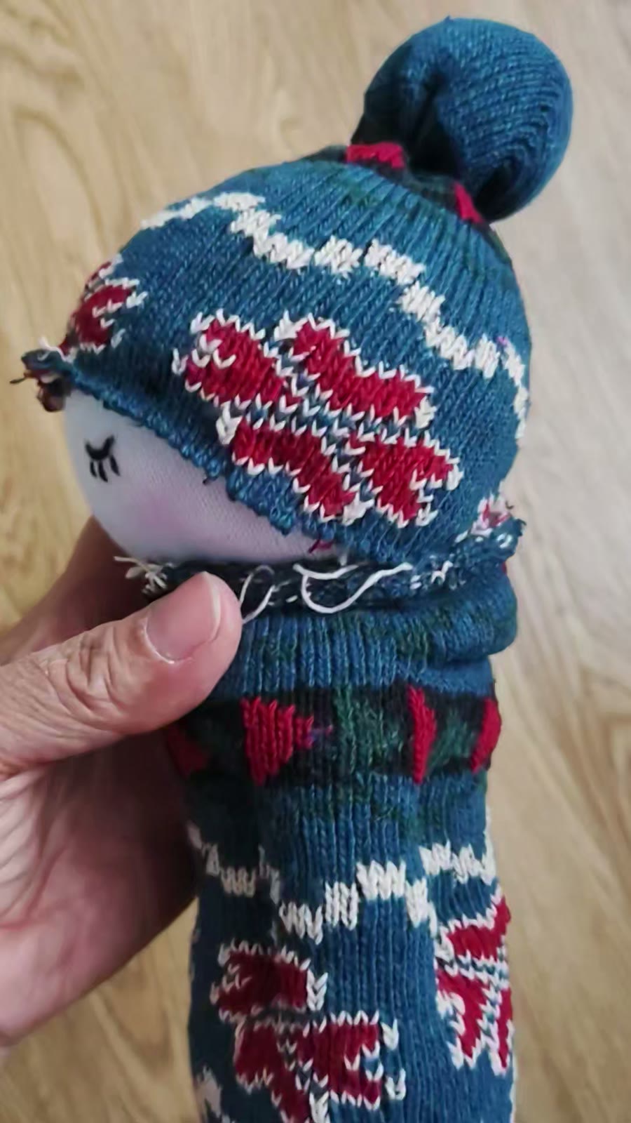 Boneca de Meia Menina Figura em Malha Azul-Petróleo