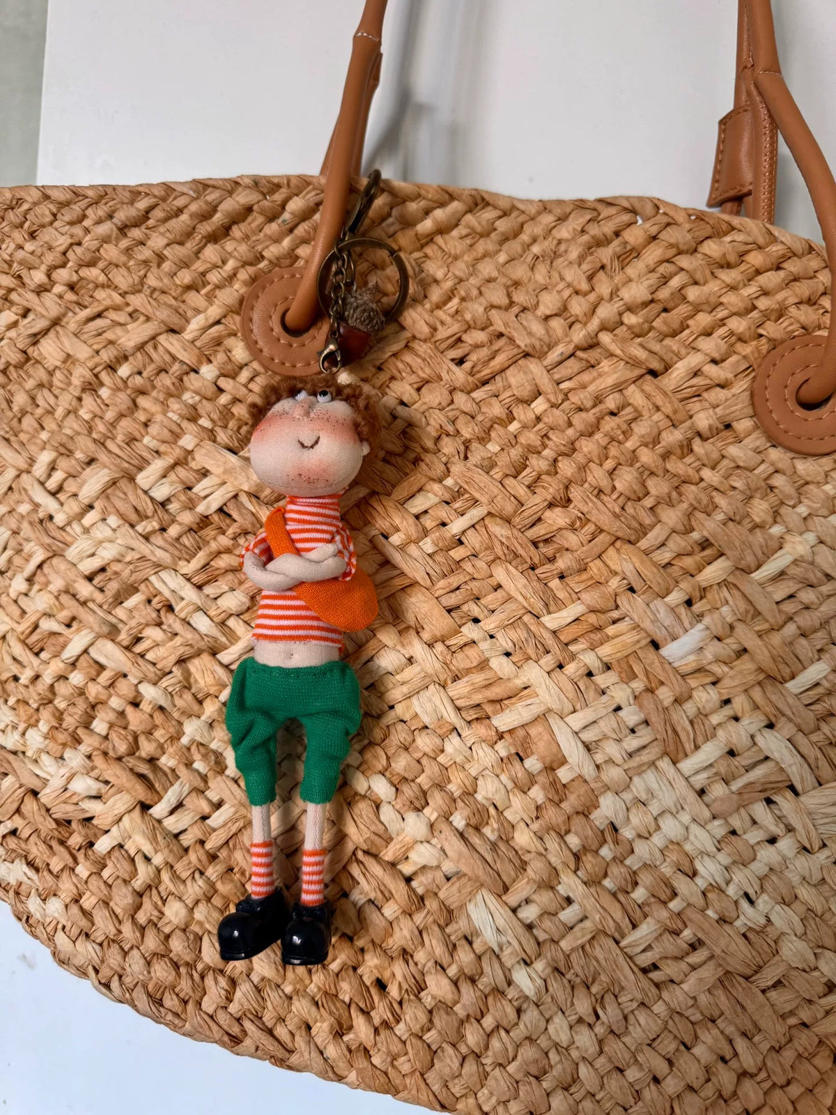Handmade Fabric Doll Keychain Striped Shirt