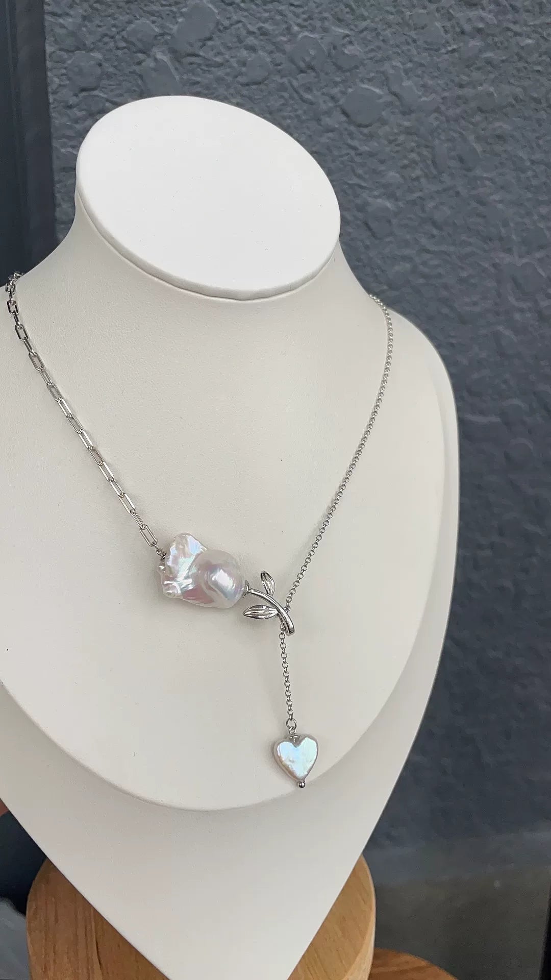 Baroque Pearl Heart Necklace 925 Silver
