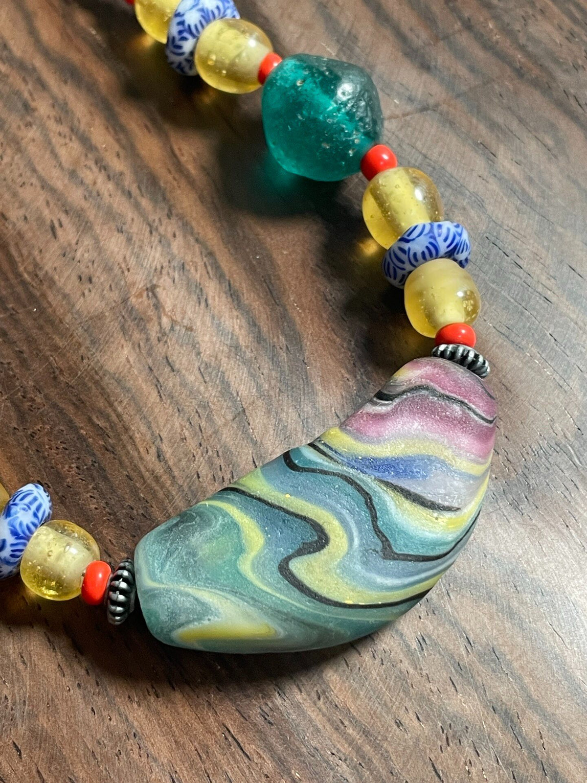 Handmade Frosted Glass Bead Necklace
