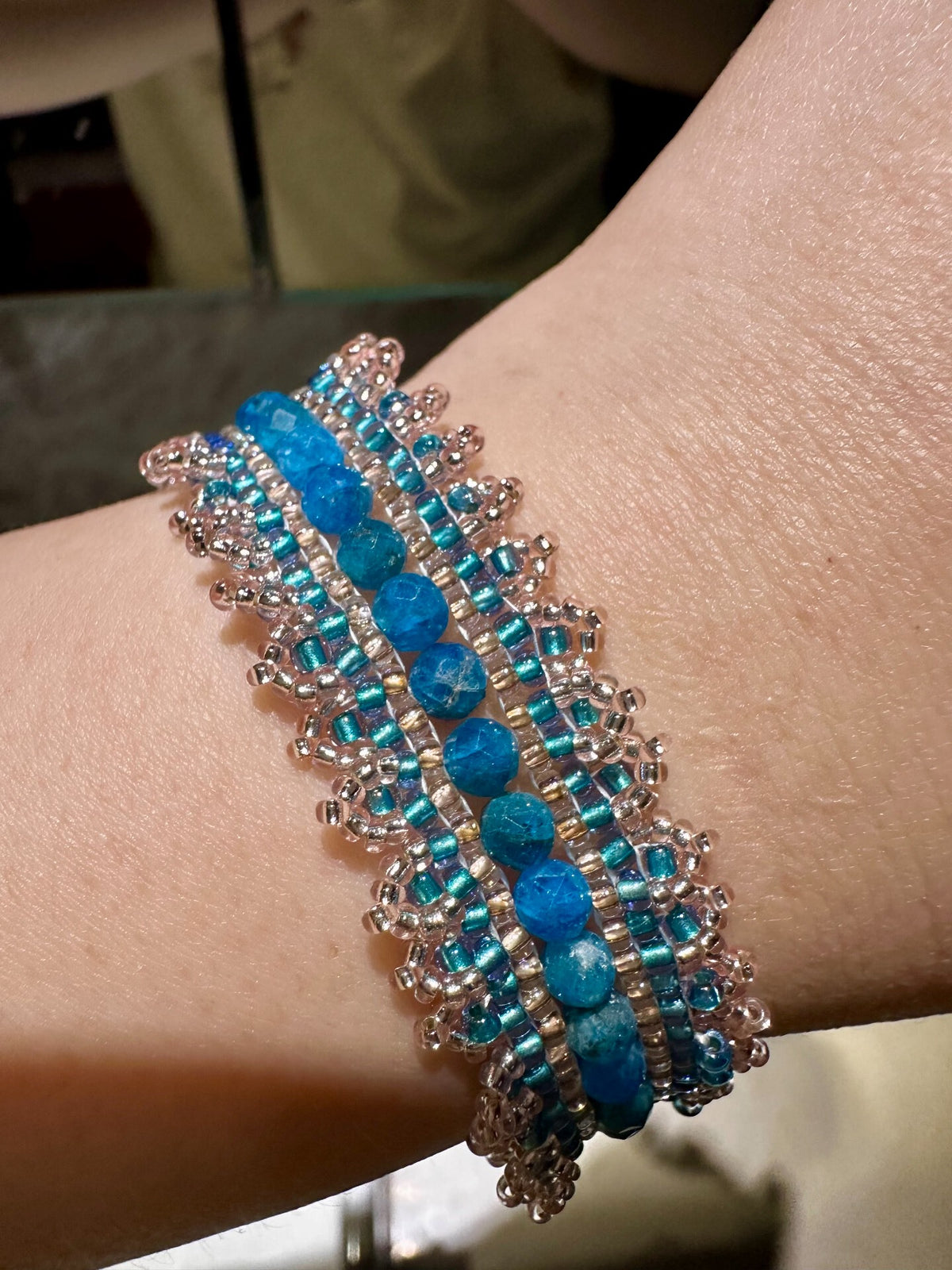 Handwoven Apatite Beaded Cuff Bracelet