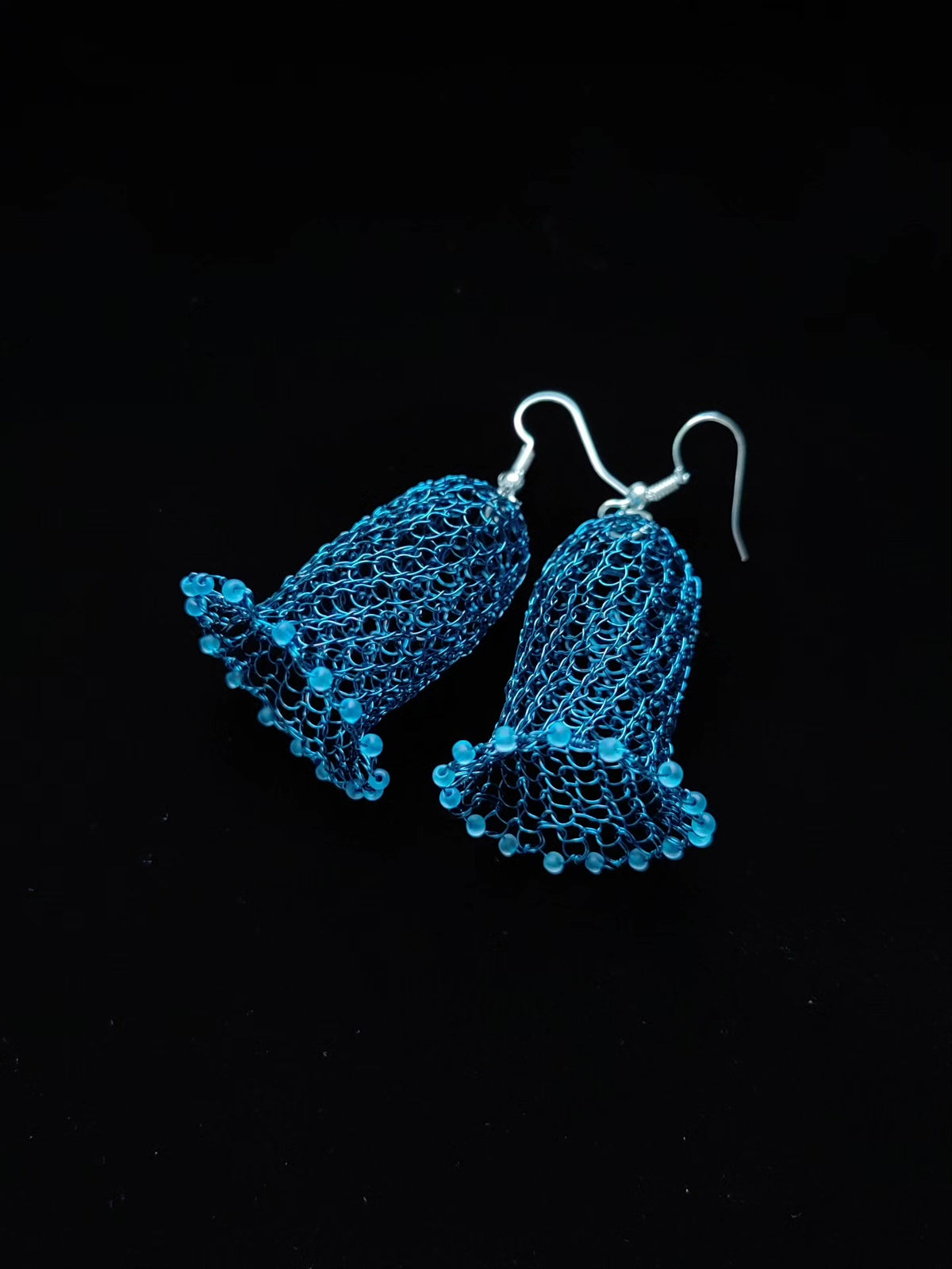 Handmade Crocheted Blue Bell Earrings